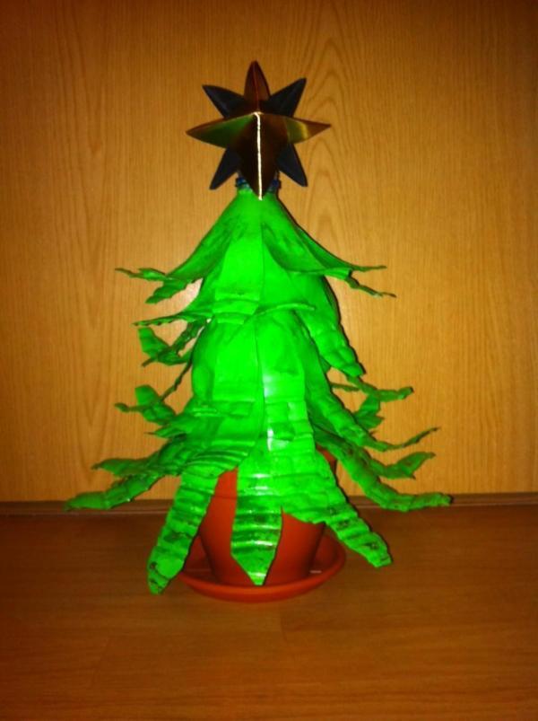 Wie man einen Weihnachtsbaum mit einer Plastikflasche macht