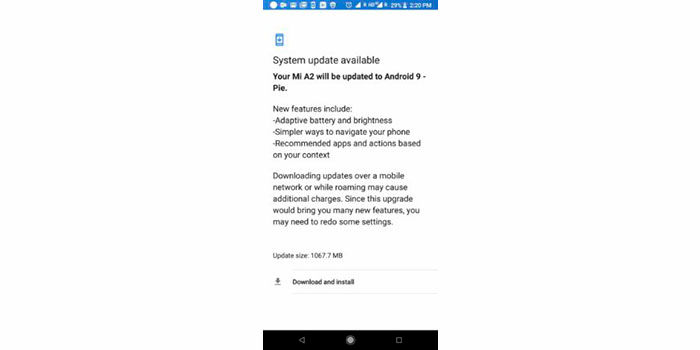 Update Xiaomi Mi A2 Android 9 Pie