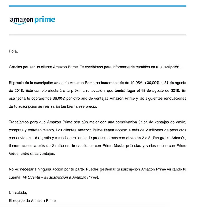 Amazon Prime Spain erhöht sich