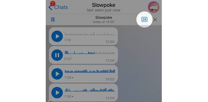 Audios mit doppelter Geschwindigkeit in Telegram