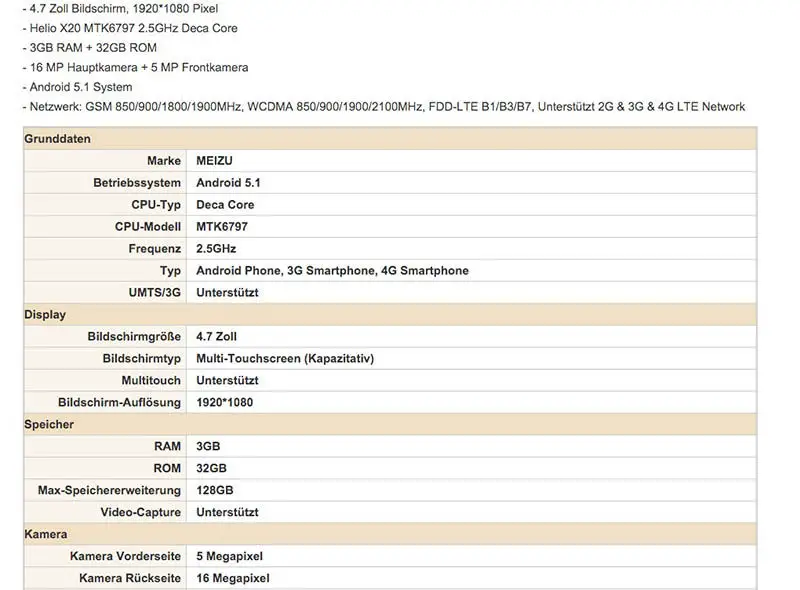 Meizu Pro 5 Mini-Spezifikationen