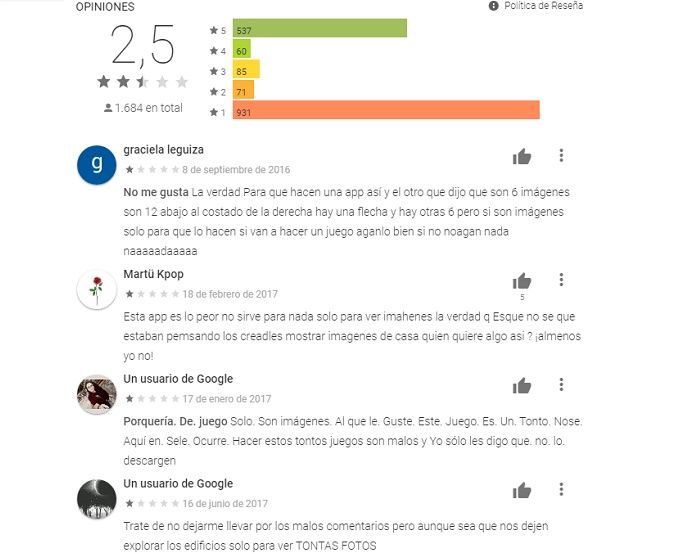 Kommentare zu einem Spiel bei Google Play