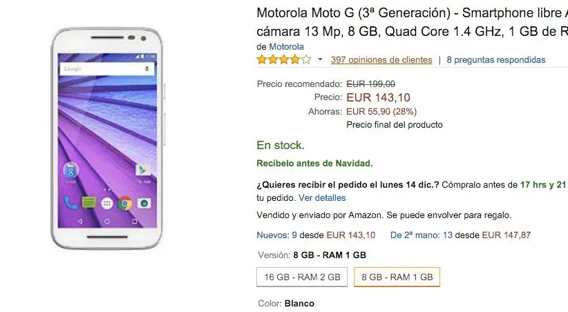 Kaufen Sie Moto G 2015 für 143 Euro bei Amazon