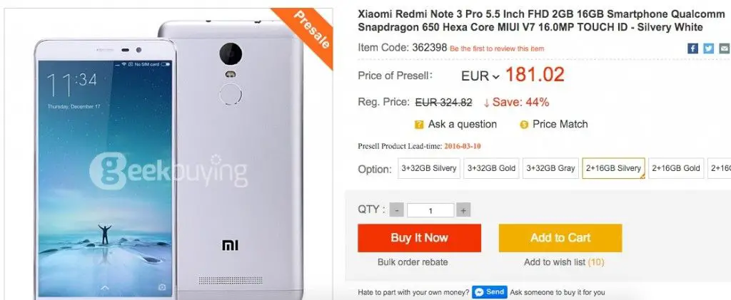 RedMi Note 3 Pro kaufen