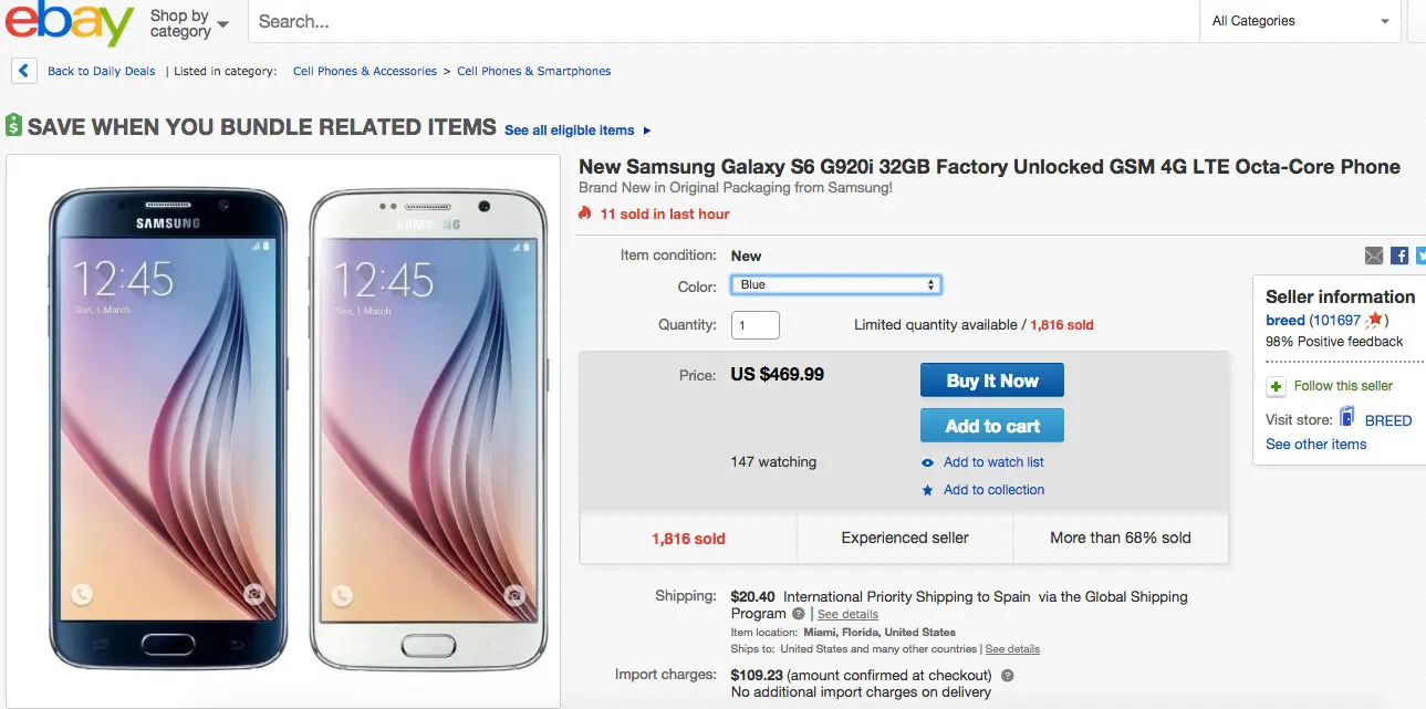 Kaufen Sie das billigste Galaxy S6 bei Ebay