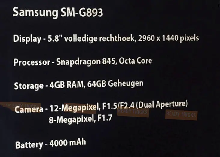 Spezifikationen Galaxy S9 Aktiv