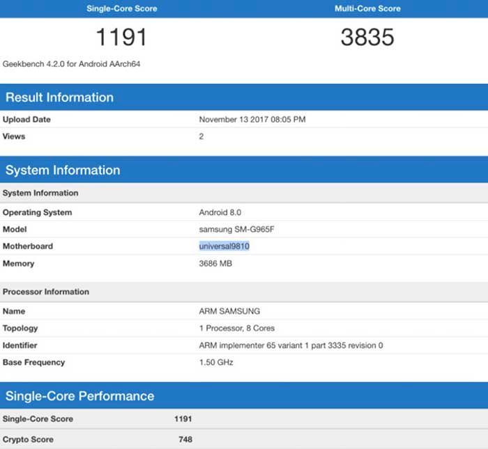 Geekbench Galaxy S9 Fälschung