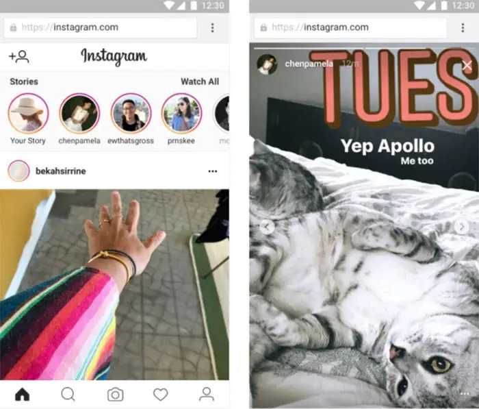 Instagram-Geschichten auf der offiziellen Website