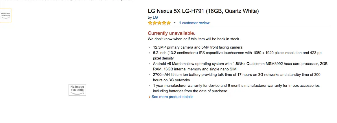 Die Spezifikationen des LG Nexus 5X finden Sie bei Amazon