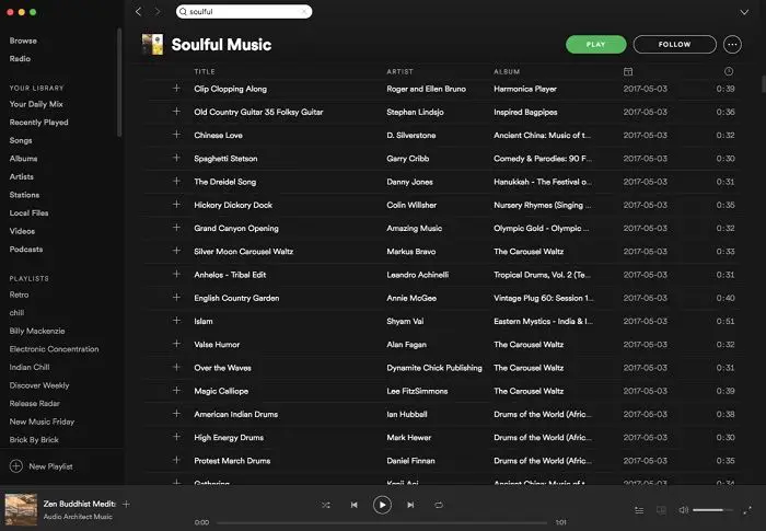 Liste, die vom bulgarischen Betrüger bei Spotify erstellt wurde