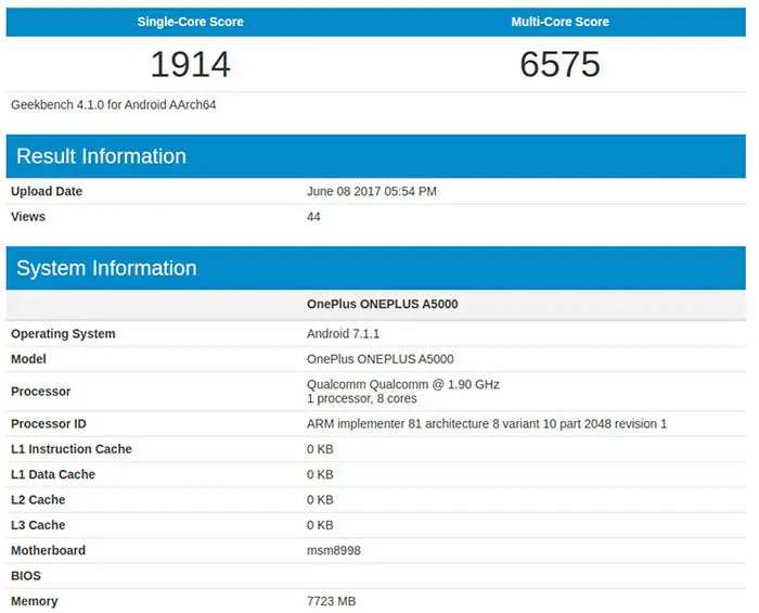 OnePlus 5 Geekbench