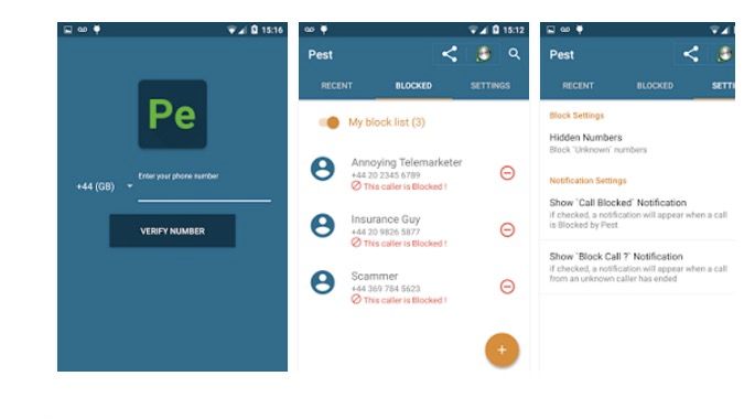 Pest! Anwendung zum Blockieren von Anrufen auf Android