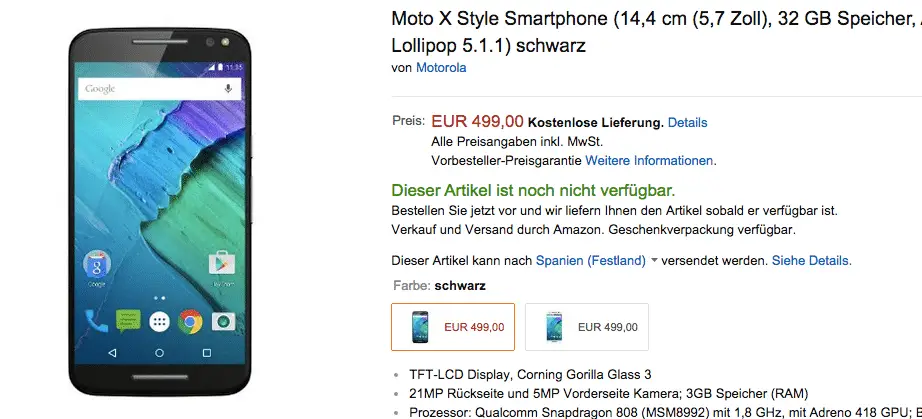 Preis des Moto X Style in Europa