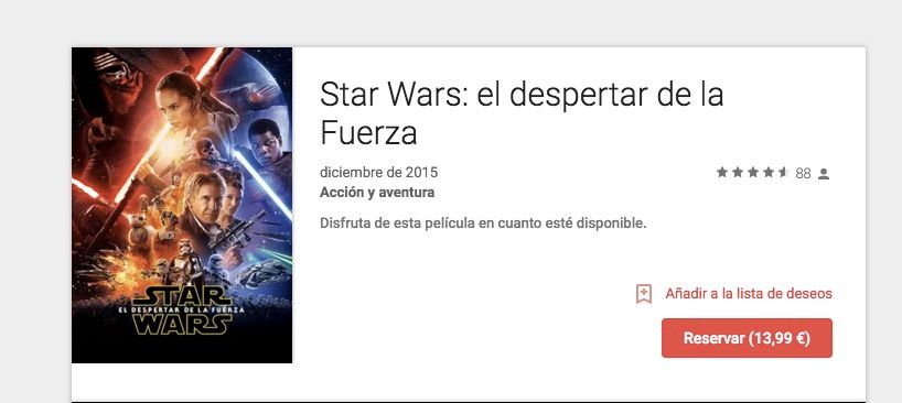 Star Wars: el despertar de la Fuerza en Google Play Películas