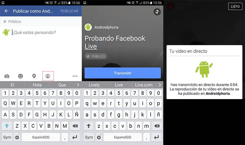 Übertragen Sie live Facebook Android