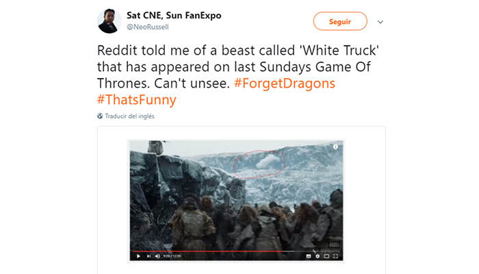 Tweete über das Image des Spiels von Thrones Truck