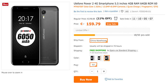 Ulefone Power 2 Tomtop Angebot