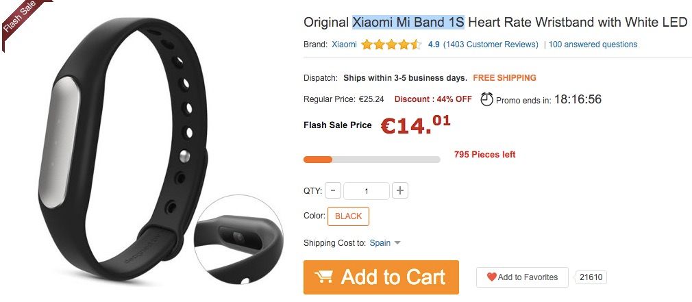Xiaomi Mi Band 1S por 14 euros