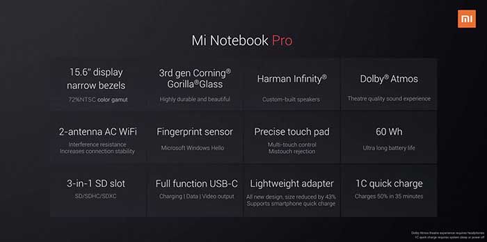 Xiaomi Mi Notebook Pro Spezifikationen