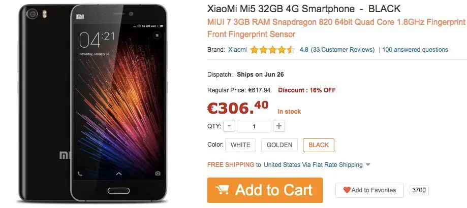 Xiaomi Mi5 im Angebot für 300 Euro