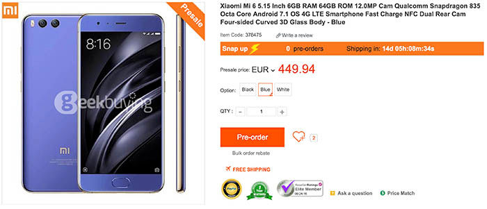 Xiaomi Mi6 Angebot