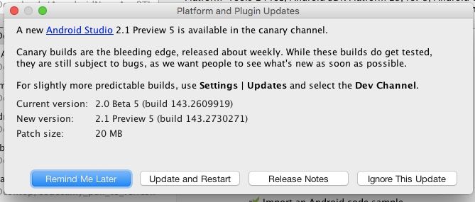 Update für Android Studio 2.1 Beta