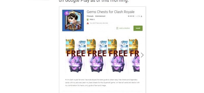 Clash Royale App hat Malware