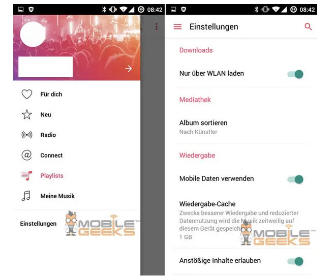 apfelmusik auf android-optionen