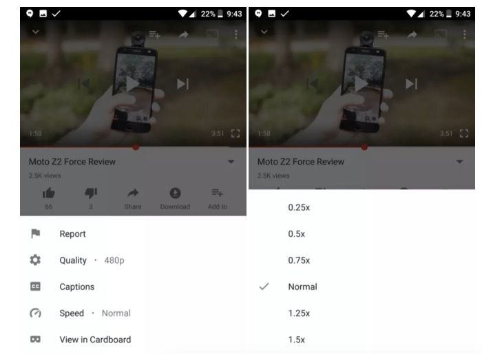 Android Youtube-Geschwindigkeitssteuerung