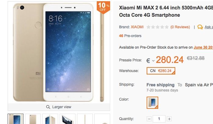 Rabattgutschein für das Xiaomi Mi Max 2 bei Banggood