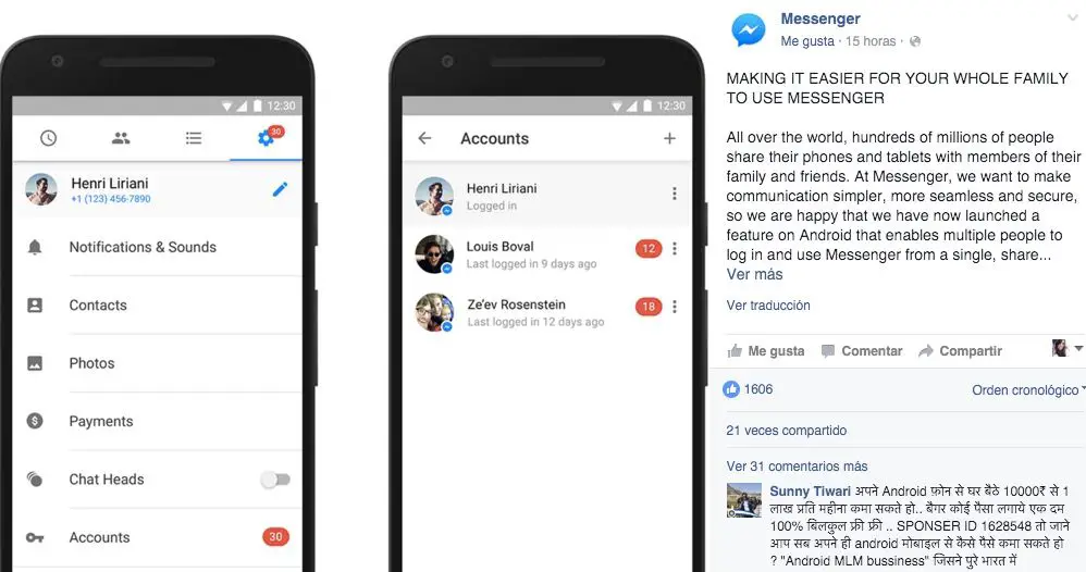 Facebook Messenger hinzufügen mehrere Konten auf Android