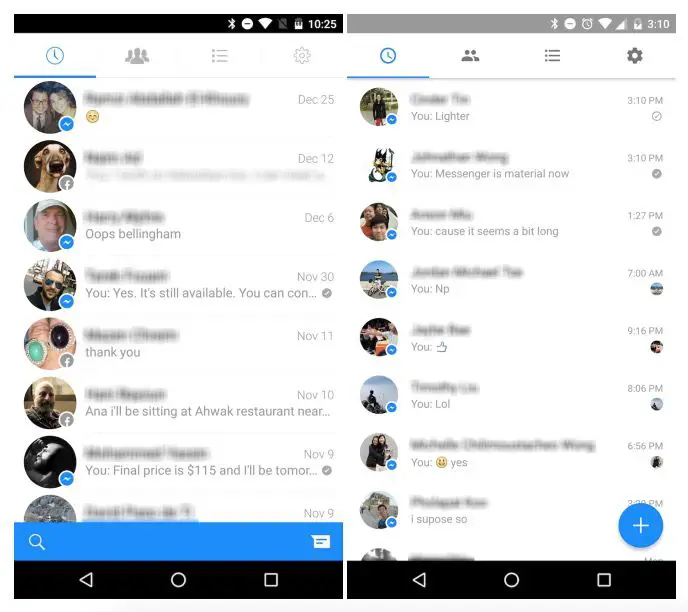 Facebook Messenger mit Materialdesign