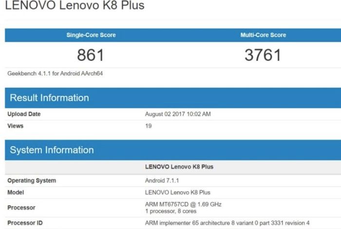 Lenovo K8 Plus-Funktionen