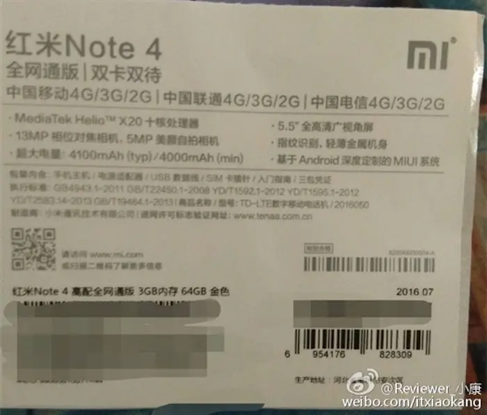 Xiaomi Redmi Anmerkung 4