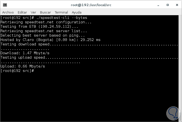 Überprüfen Sie die Geschwindigkeit des Internets mit dem Test Speedtest-cli-en-CentOS-7-5.png