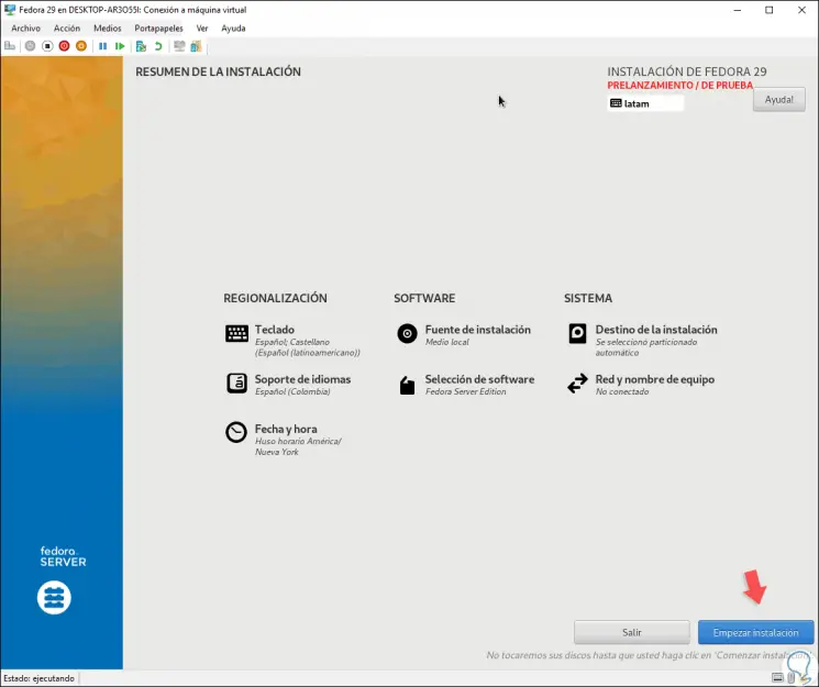 24-wir-sind-bereit-die-installation-von-Fedora-29-zu-starten-durch-drücken-auf-den-knopf- "Start-installation.png