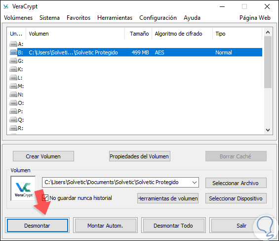 29 -.- Hängen Sie das in VeraCrypt in Windows 10.png erstellte Volume aus