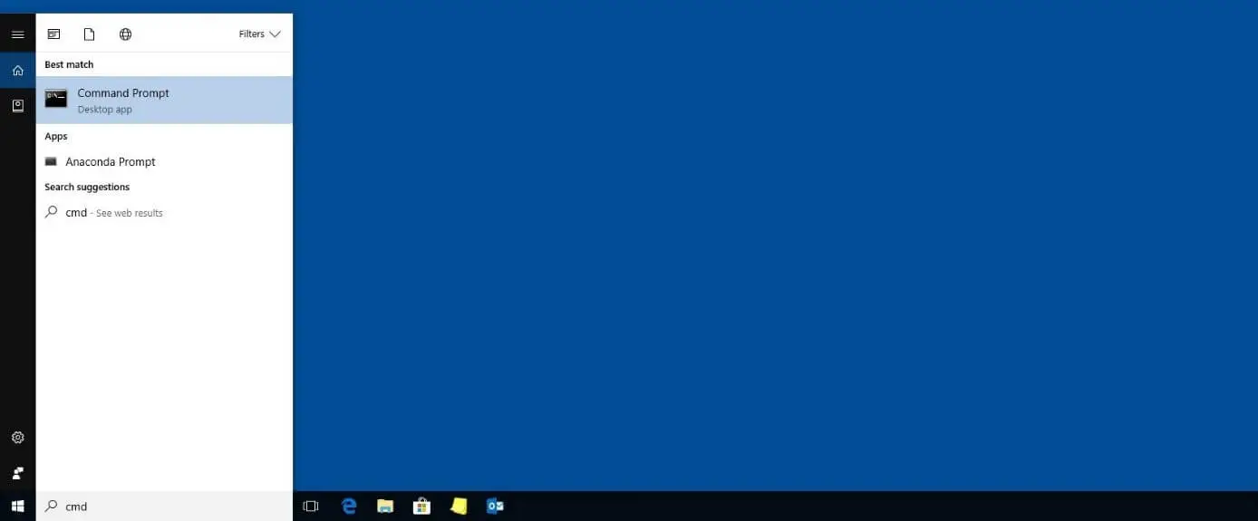 Windows 10: Suchergebnis für "cmd"