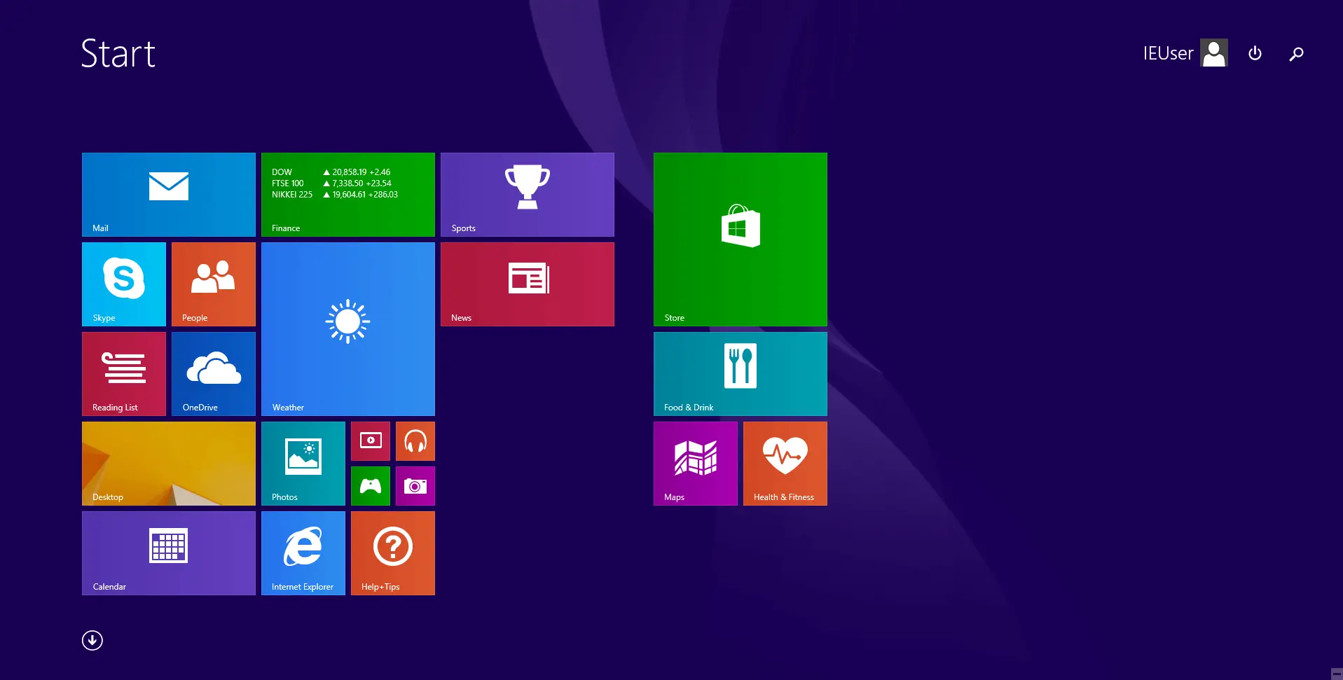 Windows 8.1-Startbildschirm mit moderner Benutzeroberfläche