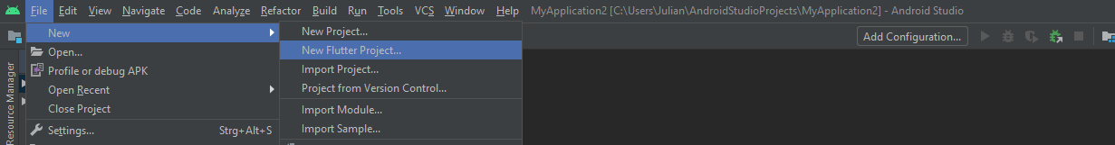 Die Installation des Flutter-Plugins in Android Studio funktioniert nur, wenn die Erweiterung für die Programmiersprache Dart zuvor installiert wurde.