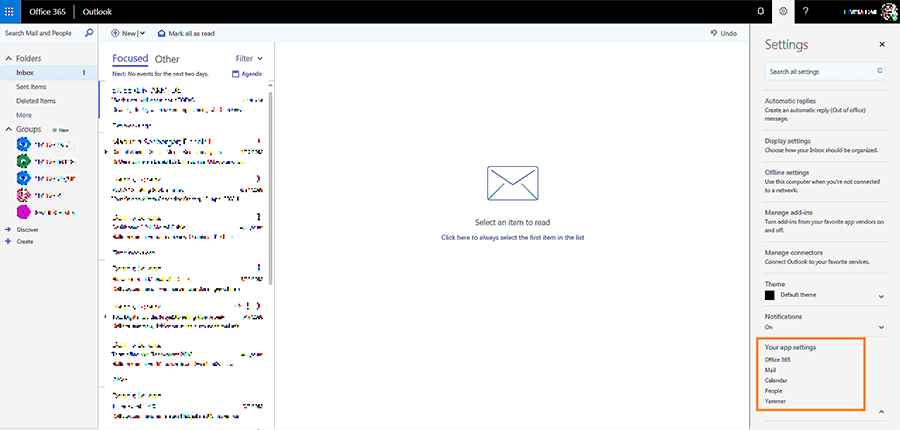Screenshot des Dropdown-Menüs zur Konfiguration der Microsoft Outlook Web App