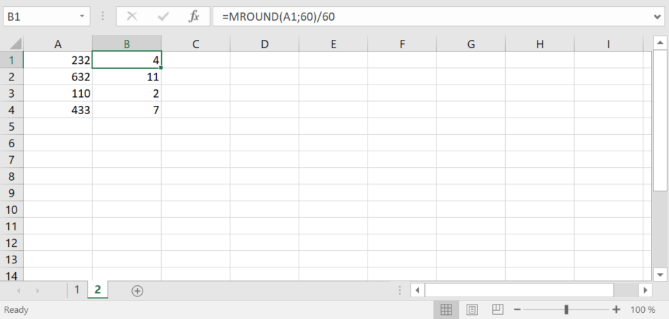 Excel-Tabelle mit Rundung auf ein Vielfaches mit der Funktion ROUNDMULT