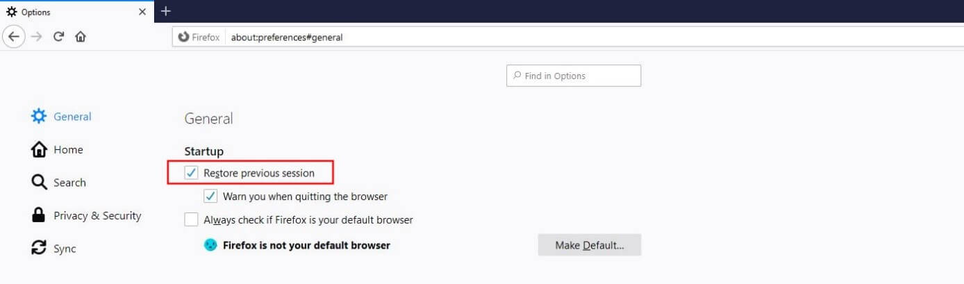 Firefox: Stellen Sie die vorherige Firefox-Sitzung beim Öffnen des Programms wieder her