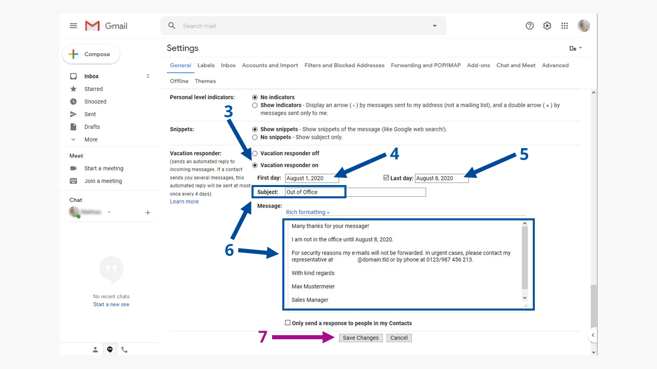 Einrichten der automatischen Antwort mit Google Mail: Schritte zur Aktivierung.