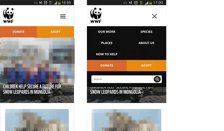 Beispiel für ein Rasternavigationsmenü, WWF