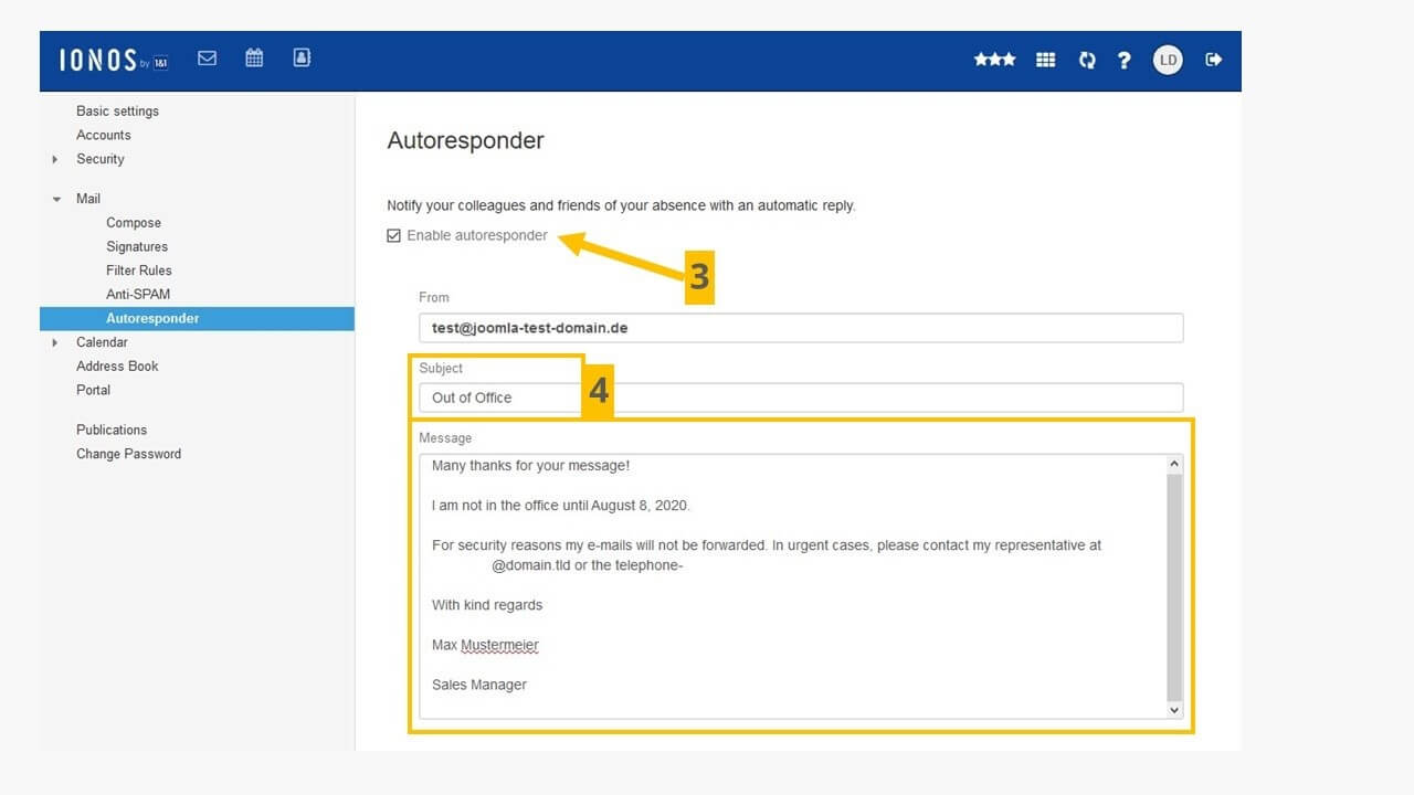 Automatische Antwort mit IONOS einrichten.