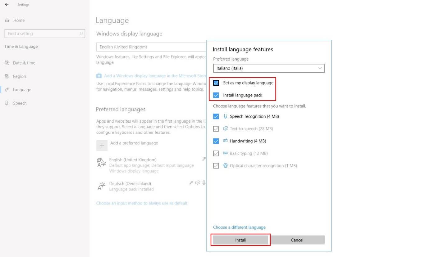 Installieren Sie Sprachfunktionen in Windows 10