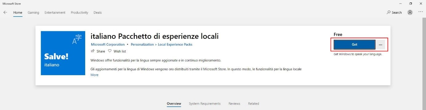 Microsoft Store: Italienisches Local Experience Pack herunterladen