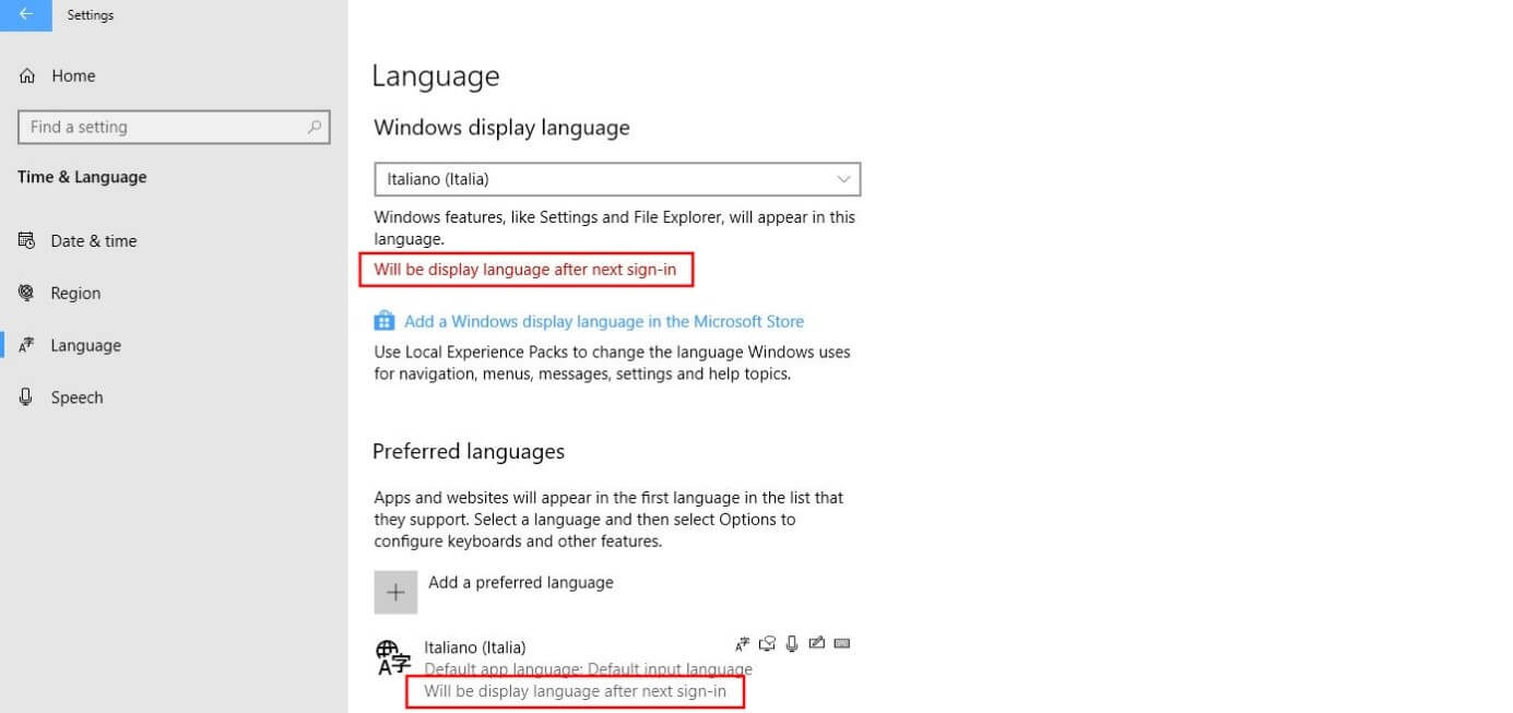 Menü? Sprache? in Windows 10: Meldung über die Notwendigkeit eines Neustarts