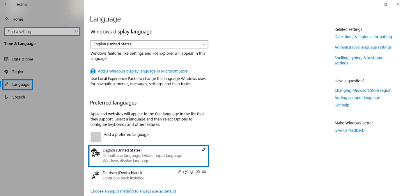 Windows 10-Spracheinstellungen